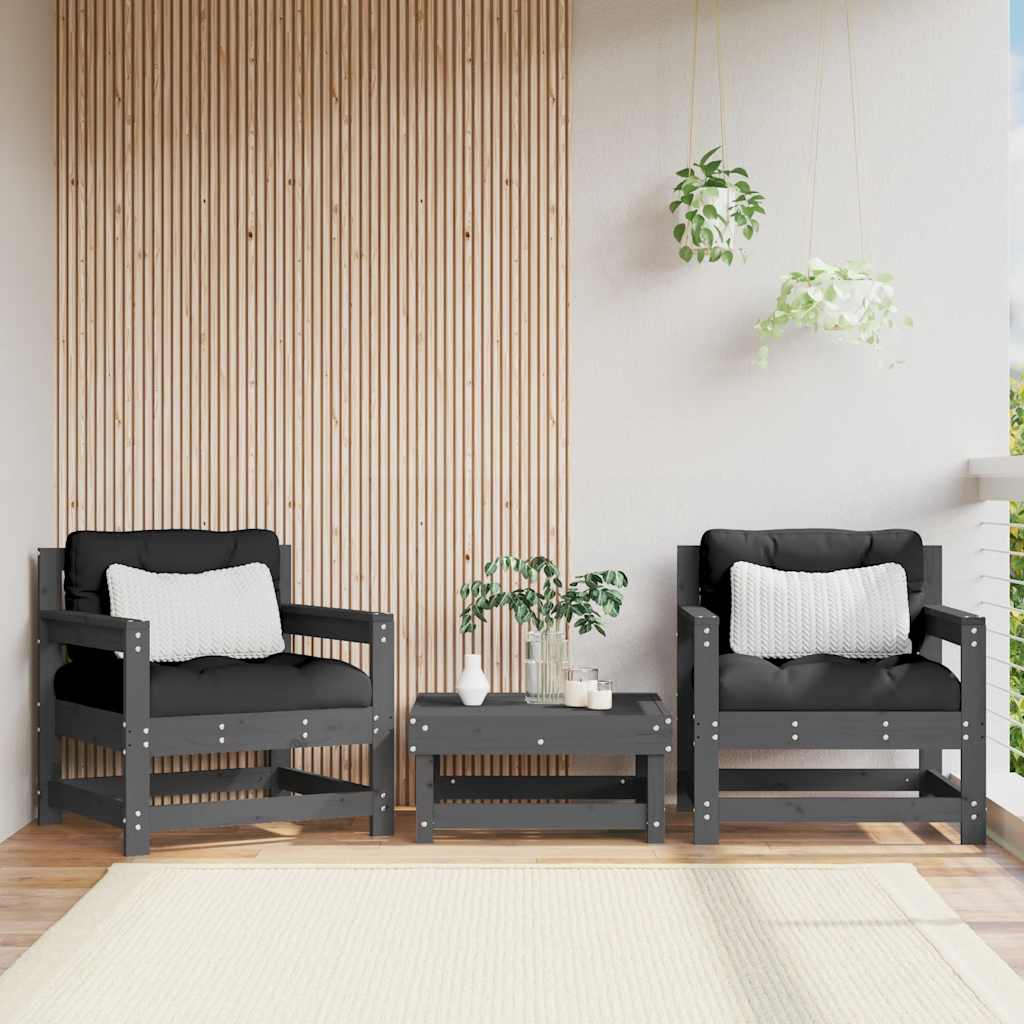 Vidaxl tuinstoelen 2 st met kussens massief grenenhout grijs