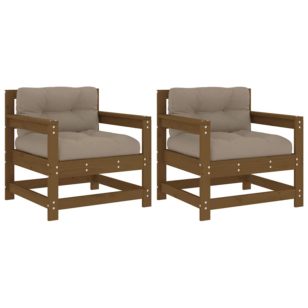 Vidaxl tuinstoelen 2 st met kussens massief grenenhout honingbruin