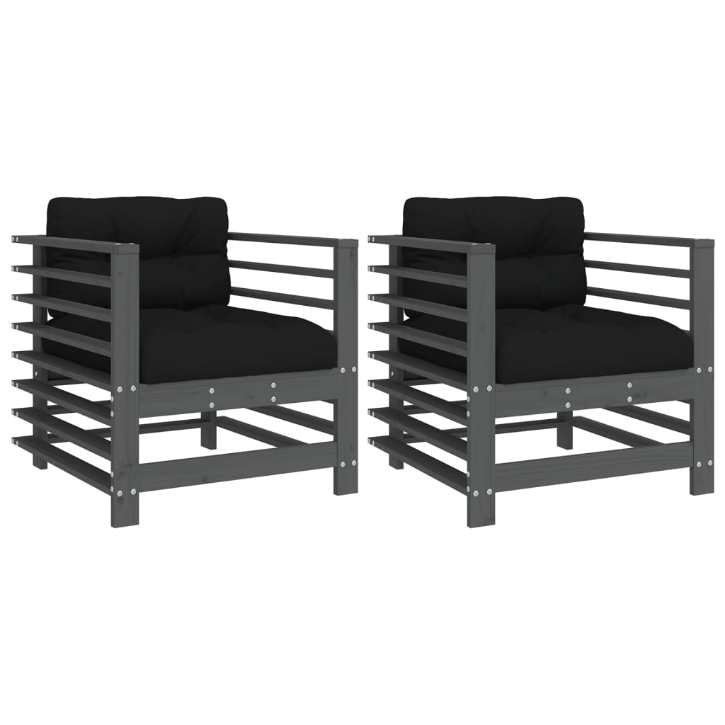 Vidaxl tuinstoelen 2 st met kussens massief grenenhout grijs