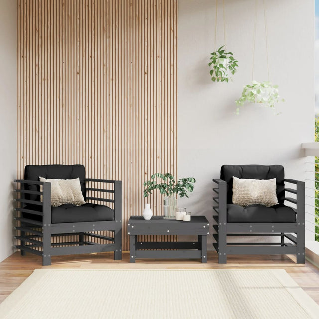 Vidaxl tuinstoelen 2 st met kussens massief grenenhout grijs