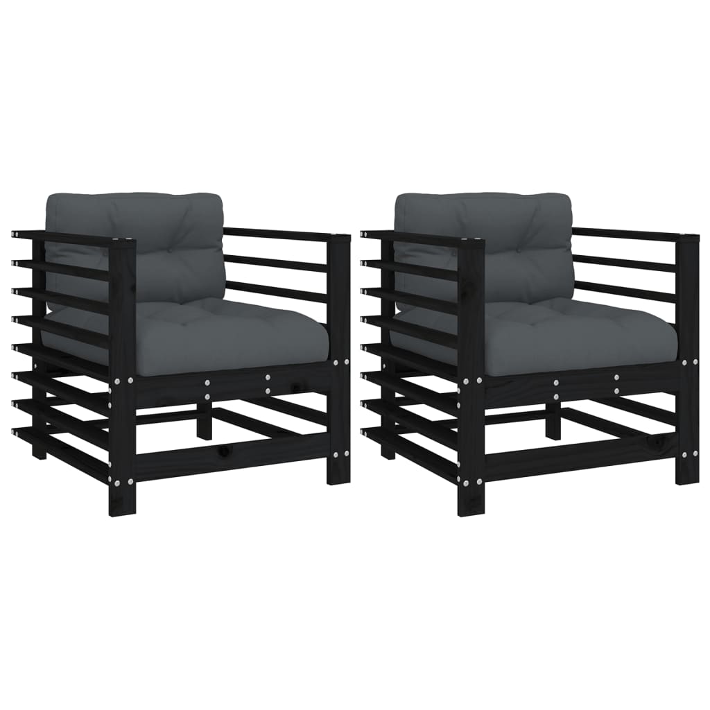 Vidaxl tuinstoelen 2 st met kussens massief grenenhout zwart