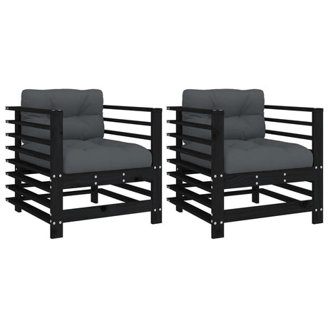 Vidaxl tuinstoelen 2 st met kussens massief grenenhout zwart