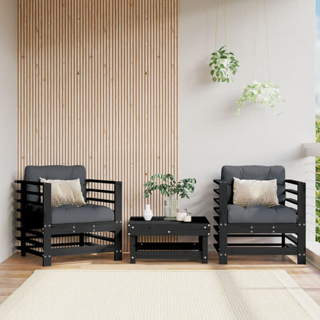 Vidaxl tuinstoelen 2 st met kussens massief grenenhout zwart