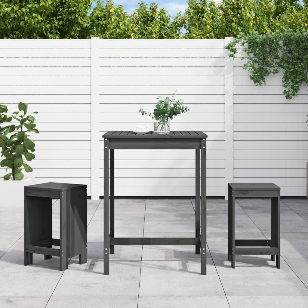 Vidaxl 3-delige tuinbarset massief grenenhout grijs