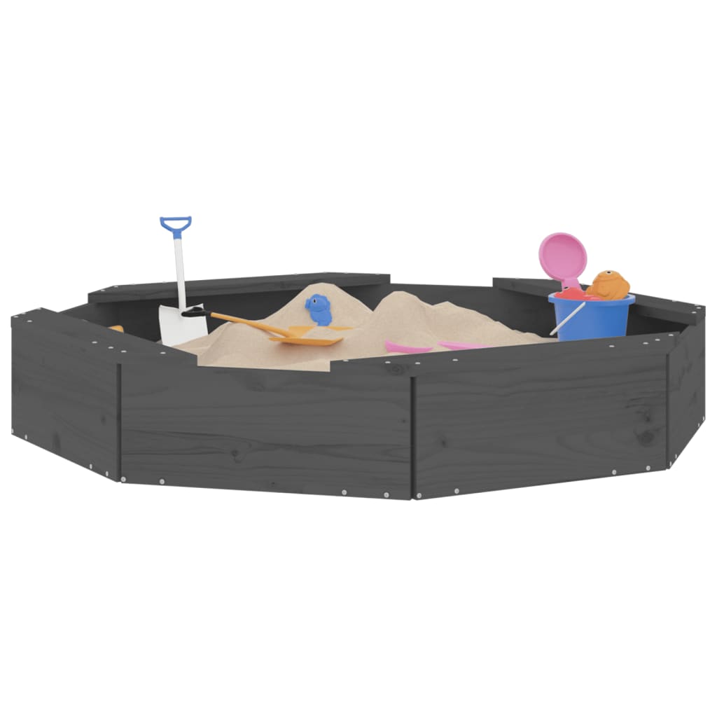 Vidaxl sandbox with benches octagonal solid pine gray gray