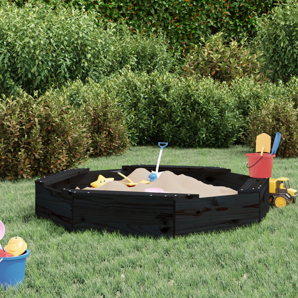 Vidaxl Sandpit con panchine Pino solido ottagonale nero