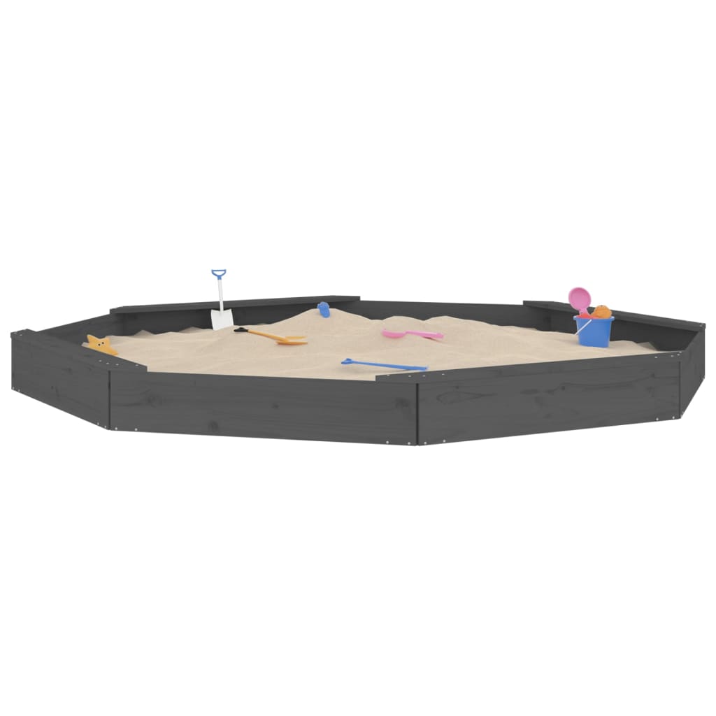 Vidaxl Sandbox mat Bänken octagonal halte Pine Grey gro