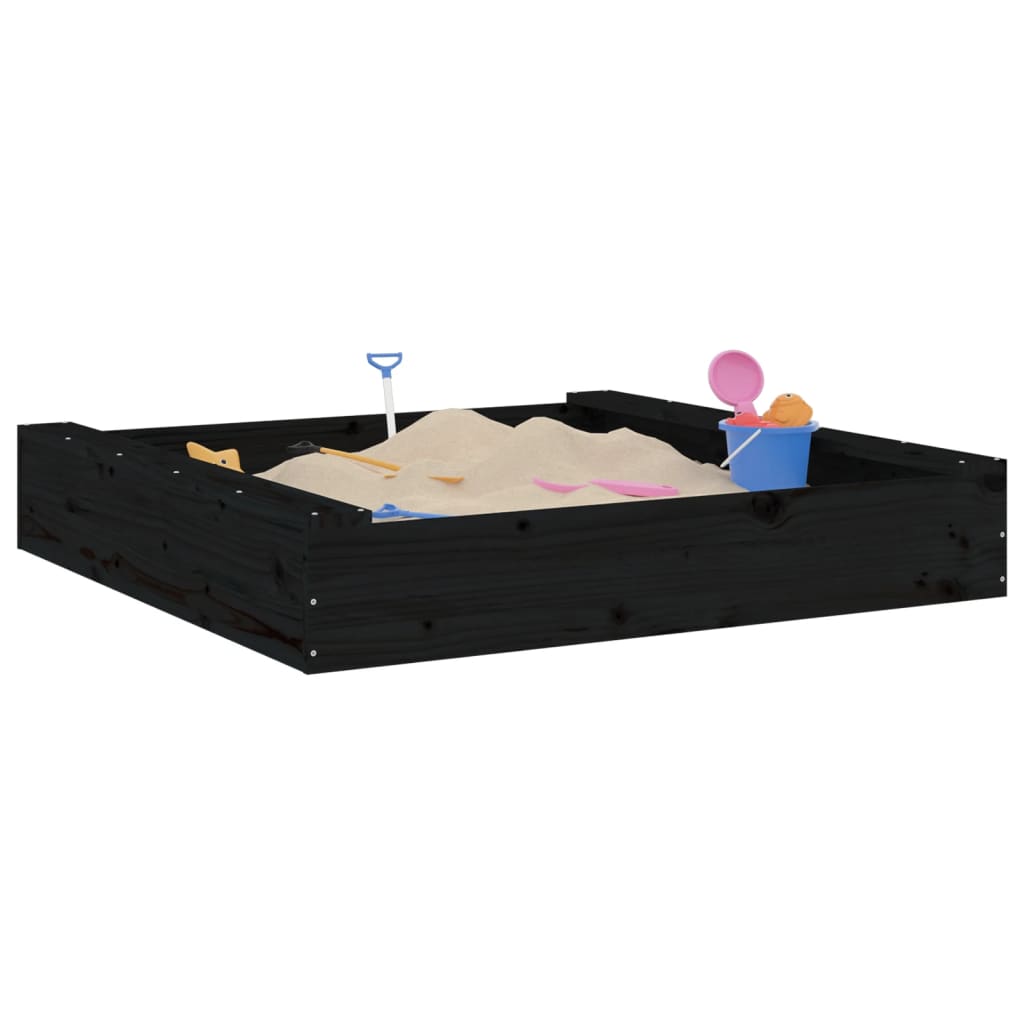 Vidaxl sandpit with benches square solid pine black