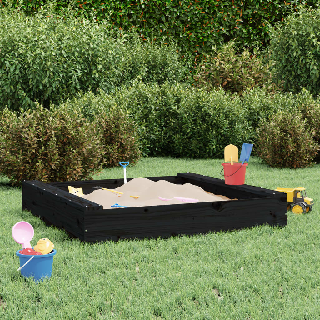 Vidaxl sandpit with benches square solid pine black