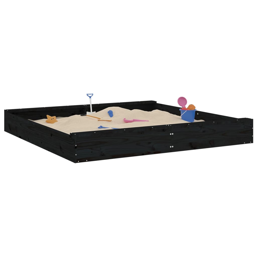 Vidaxl Sandpit con panchine Pino solido quadrato nero