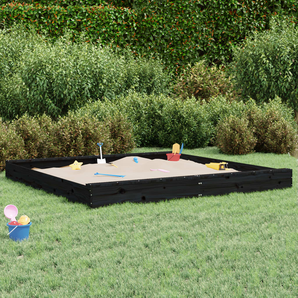 Vidaxl sandpit with benches square solid pine black