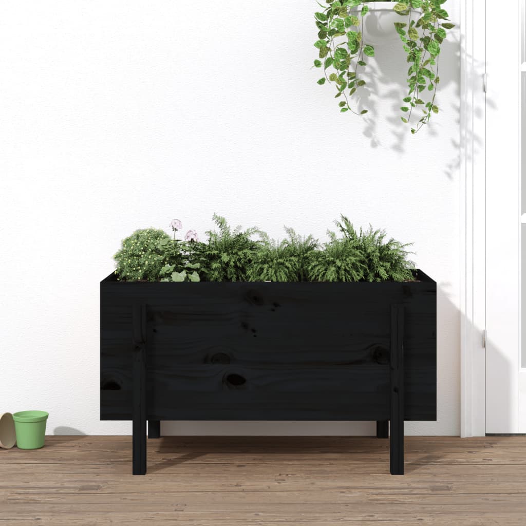 Plantador Vidaxl elevado 101x50x57 cm de pino sólido negro