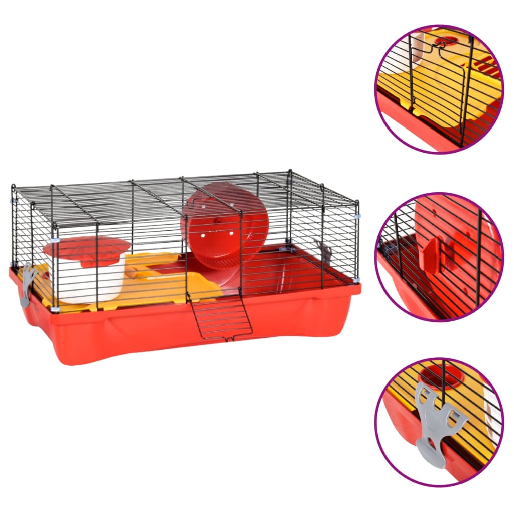 Vidaxl hamsterkooi 58x32x36 cm polypropène et rouge métal