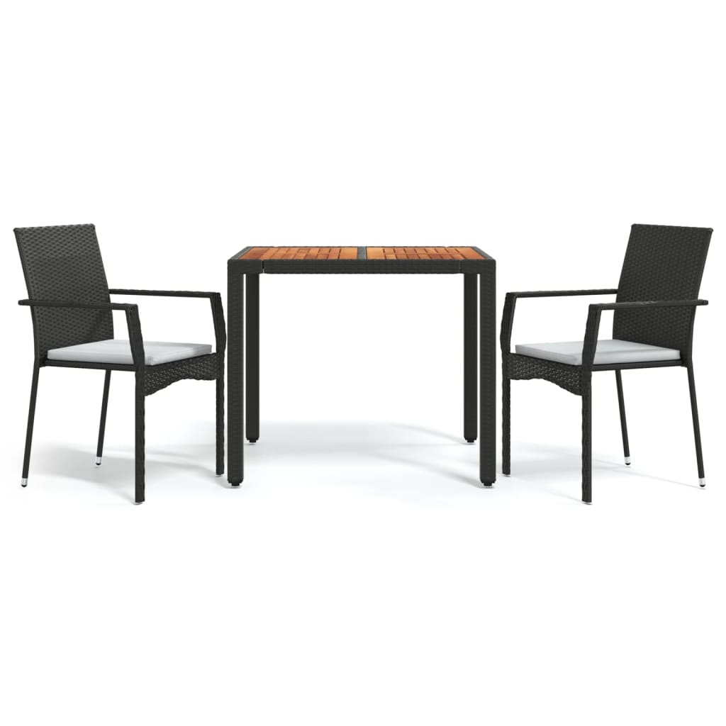 Vidaxl 3-delige tuinset met kussens poly rattan zwart