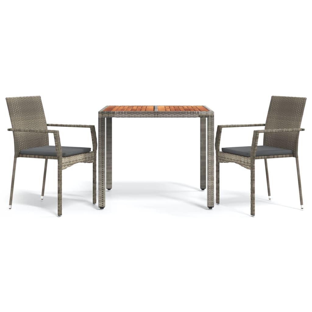 Vidaxl 3-delige tuinset met kussens poly rattan grijs
