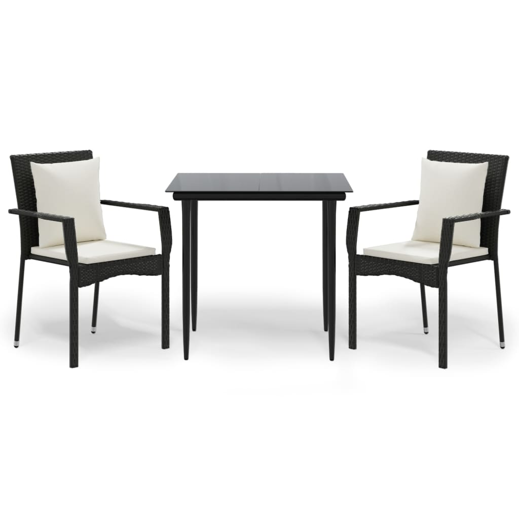 Vidaxl 3-delige tuinset met kussens poly rattan zwart