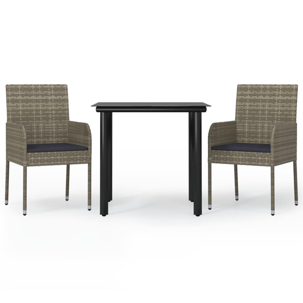 Vidaxl 3-delige tuinset met kussens poly rattan zwart en grijs