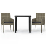 Vidaxl 3-delige tuinset met kussens poly rattan zwart en grijs