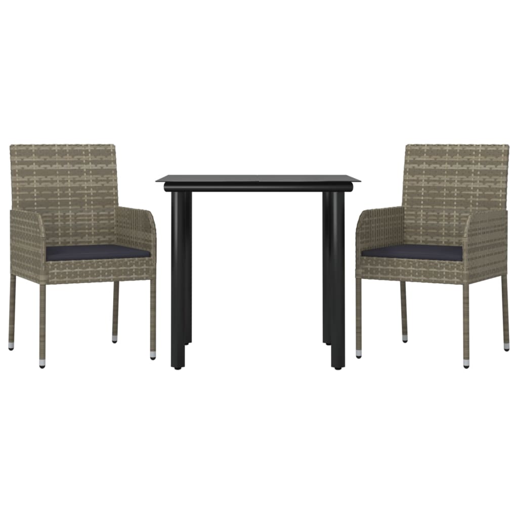 Vidaxl 3-delige tuinset met kussens poly rattan zwart en grijs
