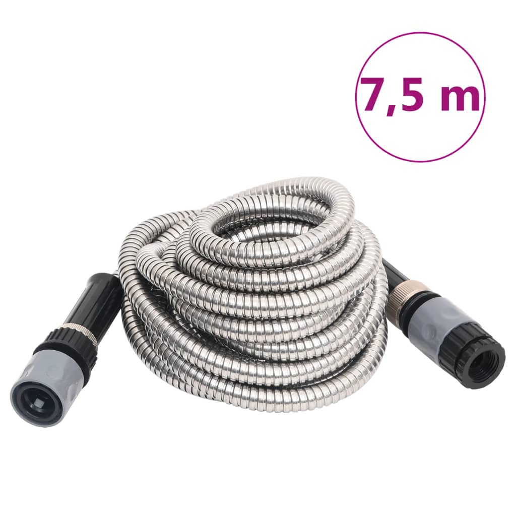 Vidaxl garden hose with spray head 0.6 '' 7.5 m stainless steel silver color