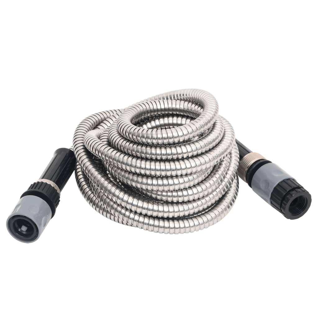 Vidaxl garden hose with spray head 0.6 '' 15 m stainless steel silver color