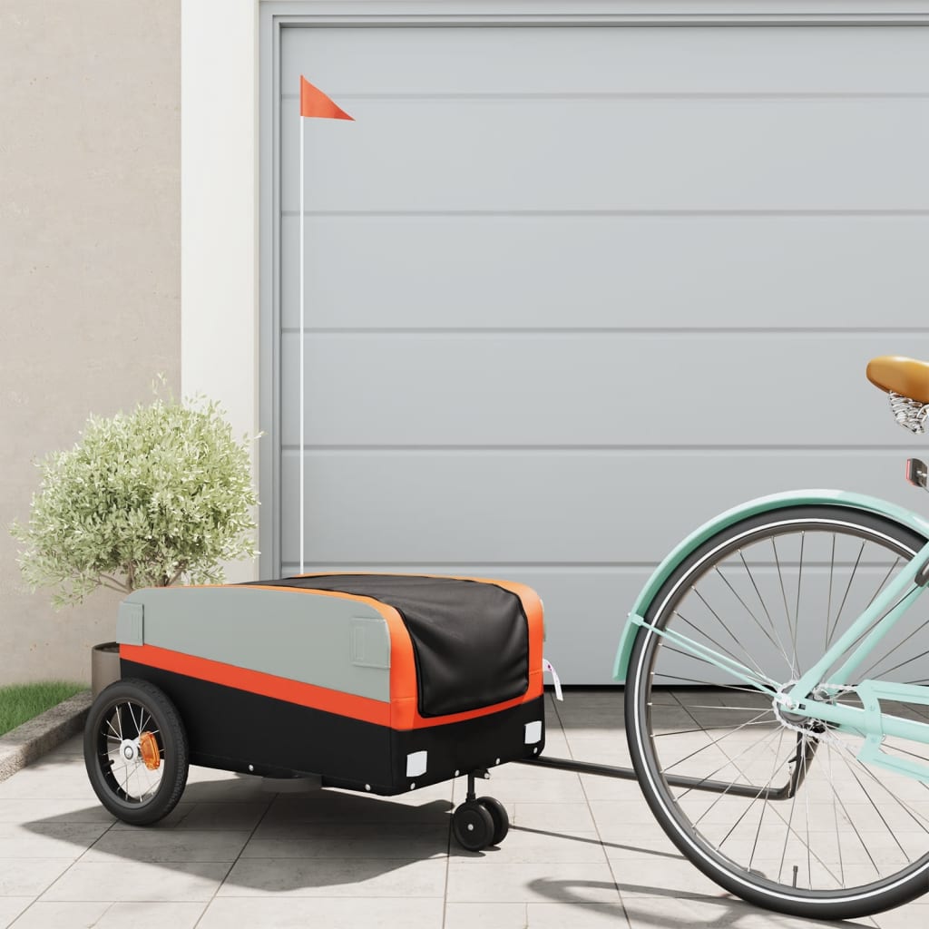 Vidaxl Bicycle Trailer 30 kg Iron Black and Orange