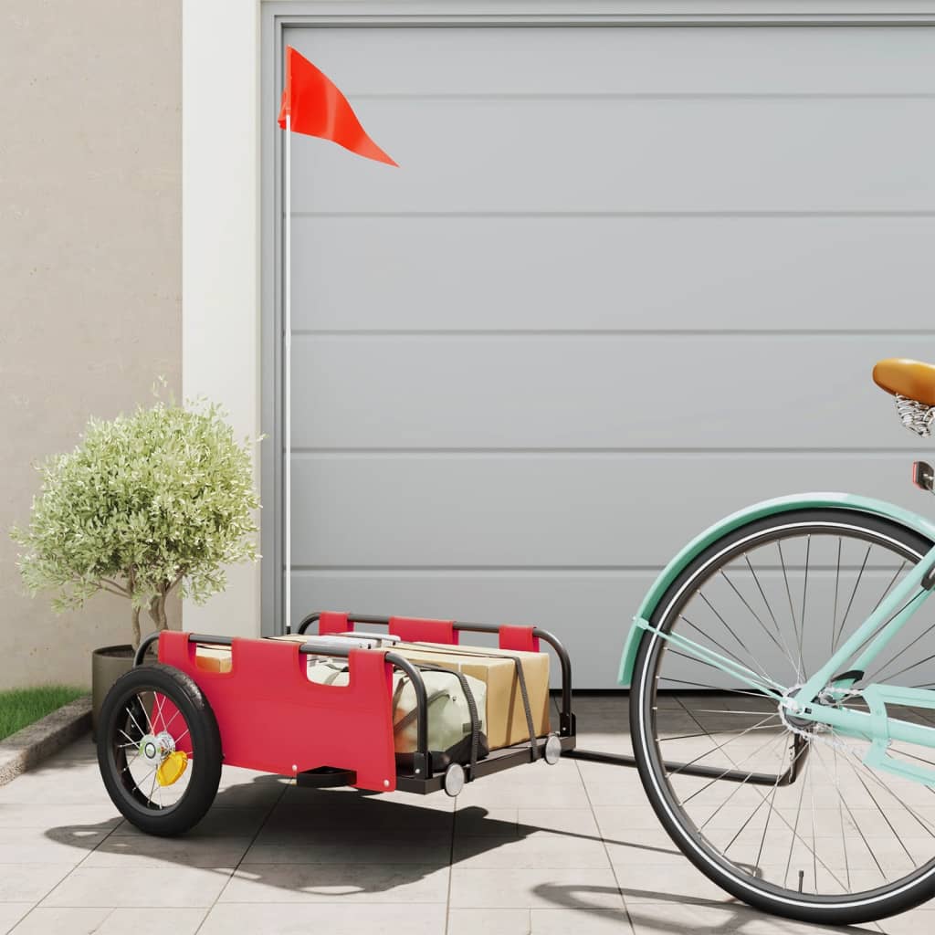 Vidaxl Bicycle Trailer tissu oxford et rouge en fer