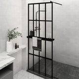 Vidaxl Walk-in shower wall with shelf 80x195 cm ESG-Glas Aluminum Black