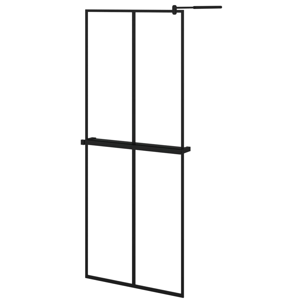 Vidaxl Walk-in shower wall with shelf 80x195 cm ESG-Glas Aluminum Black