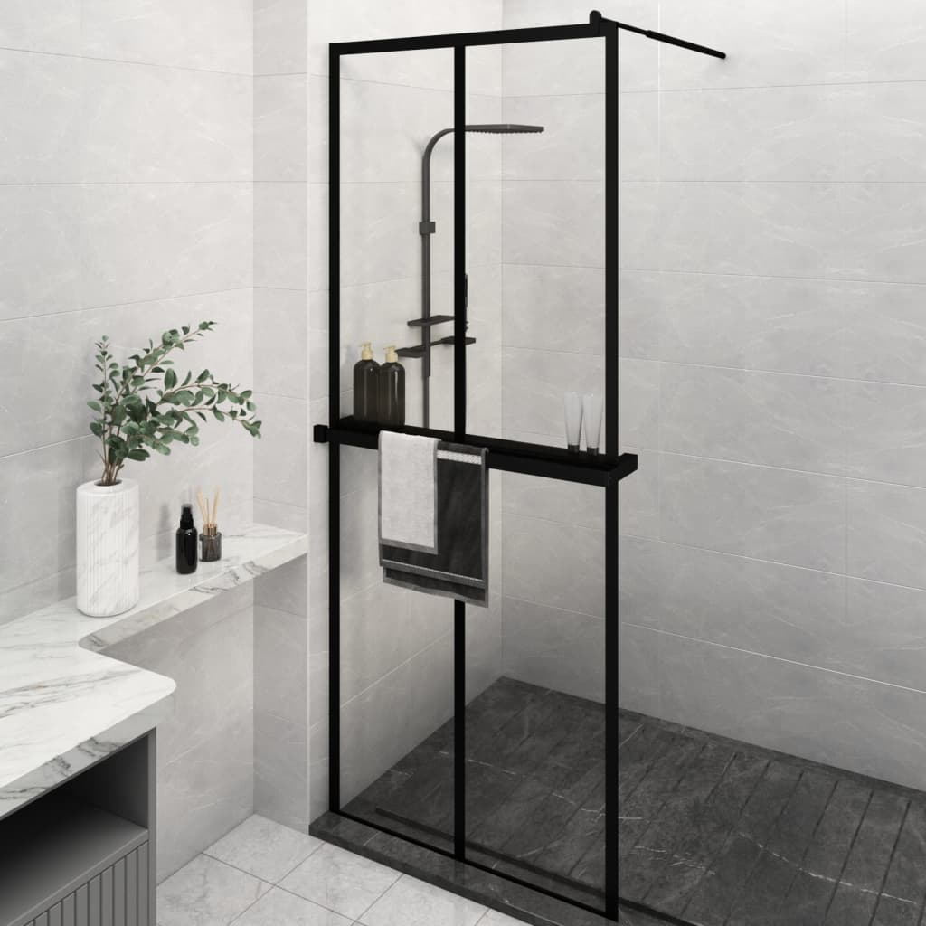 Vidaxl Walk-in shower wall with shelf 80x195 cm ESG-Glas Aluminum Black