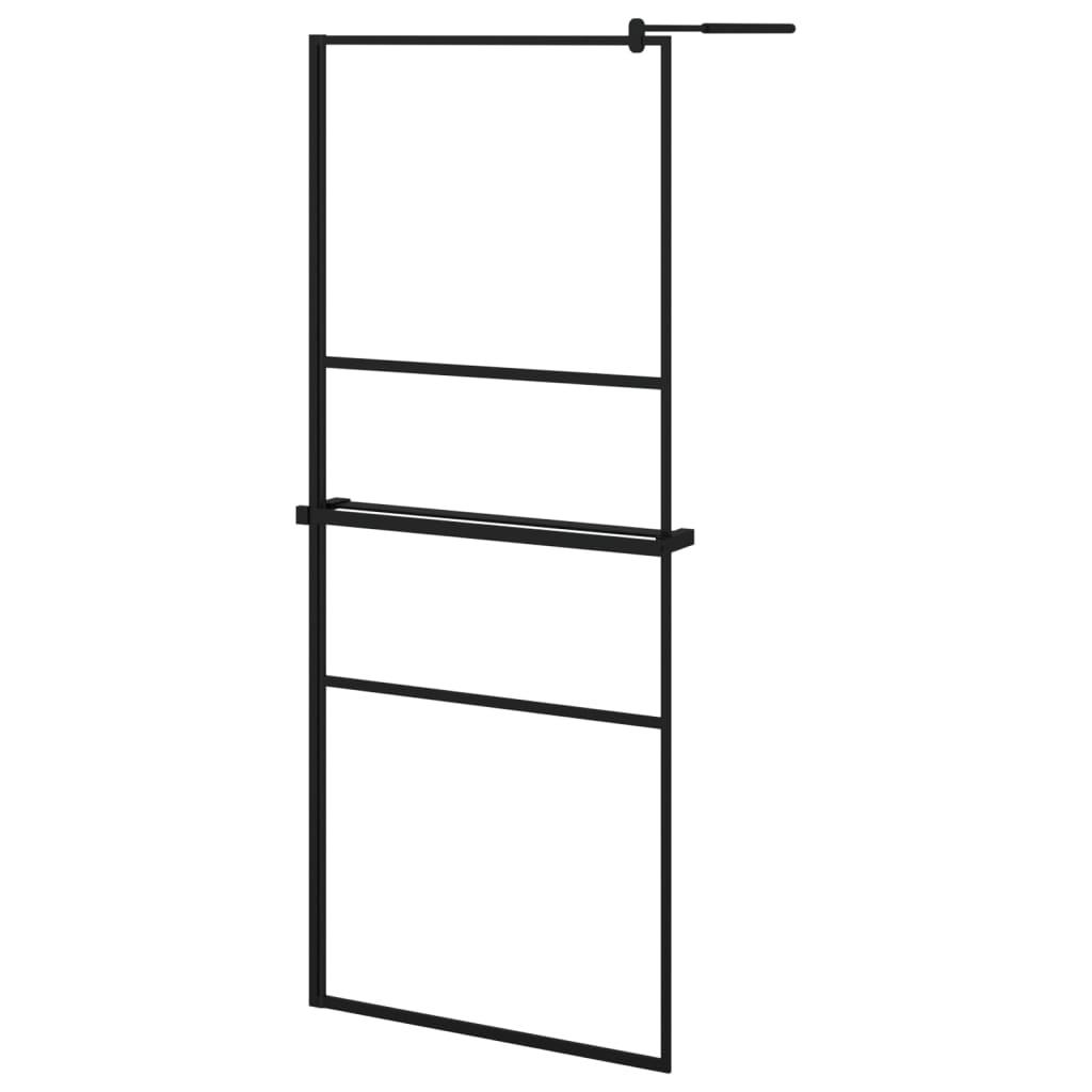 Vidaxl Walk-in-in tuš stena s polico 80x195 cm esg-Glas aluminijast črna