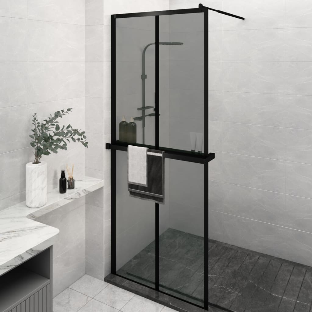 Vidaxl Walk-In Sprchová stěna s policí 80x195 cm esg-glas hliníková černá