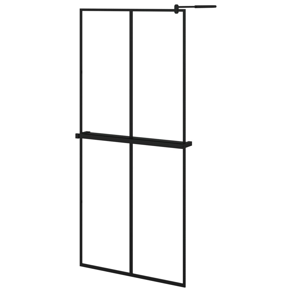 Vidaxl Walk-in-in tuš stena s polico 90x195 cm esg-Glas aluminijast črna