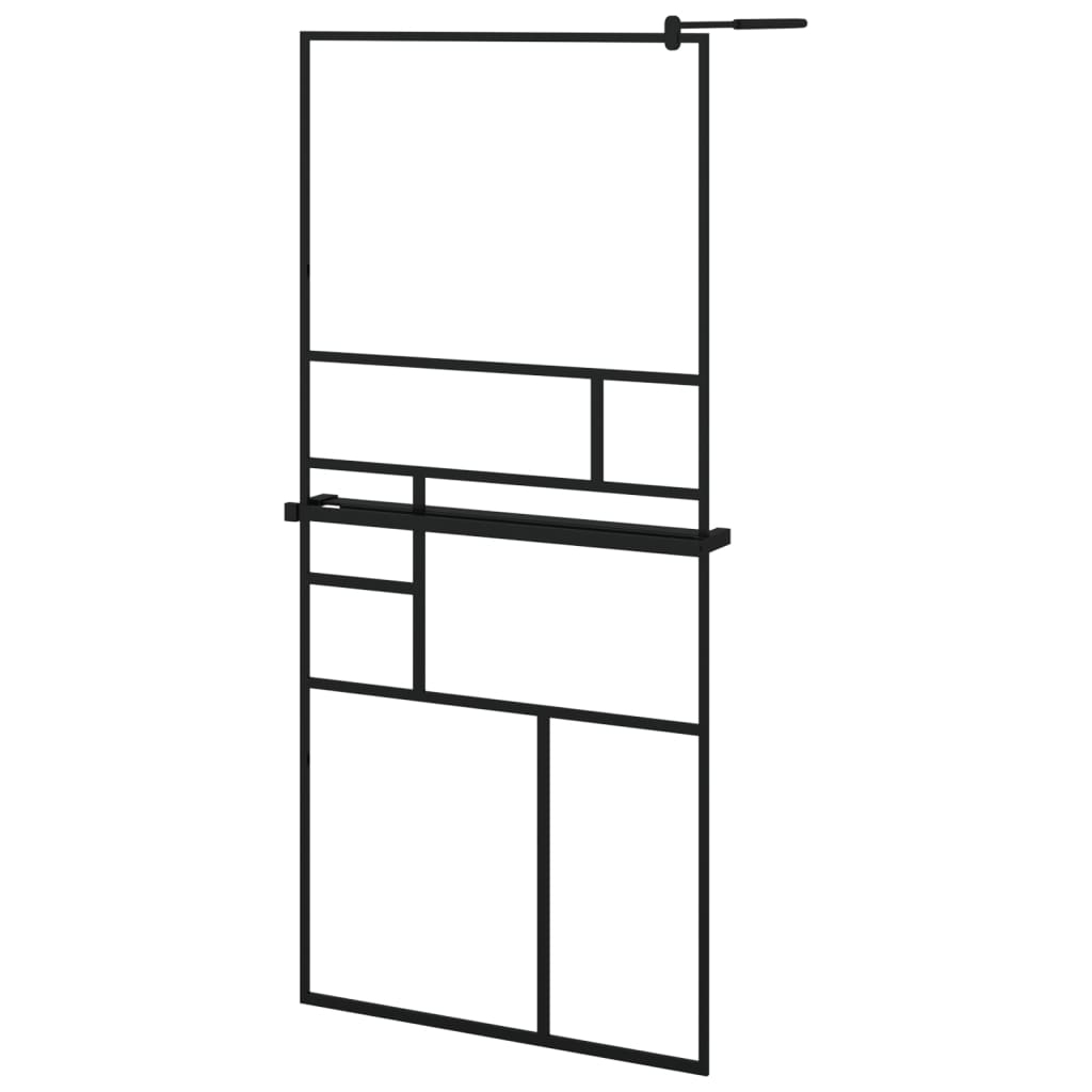 Vidaxl Walk-in-in tuš stena s polico 90x195 cm esg-Glas aluminijast črna