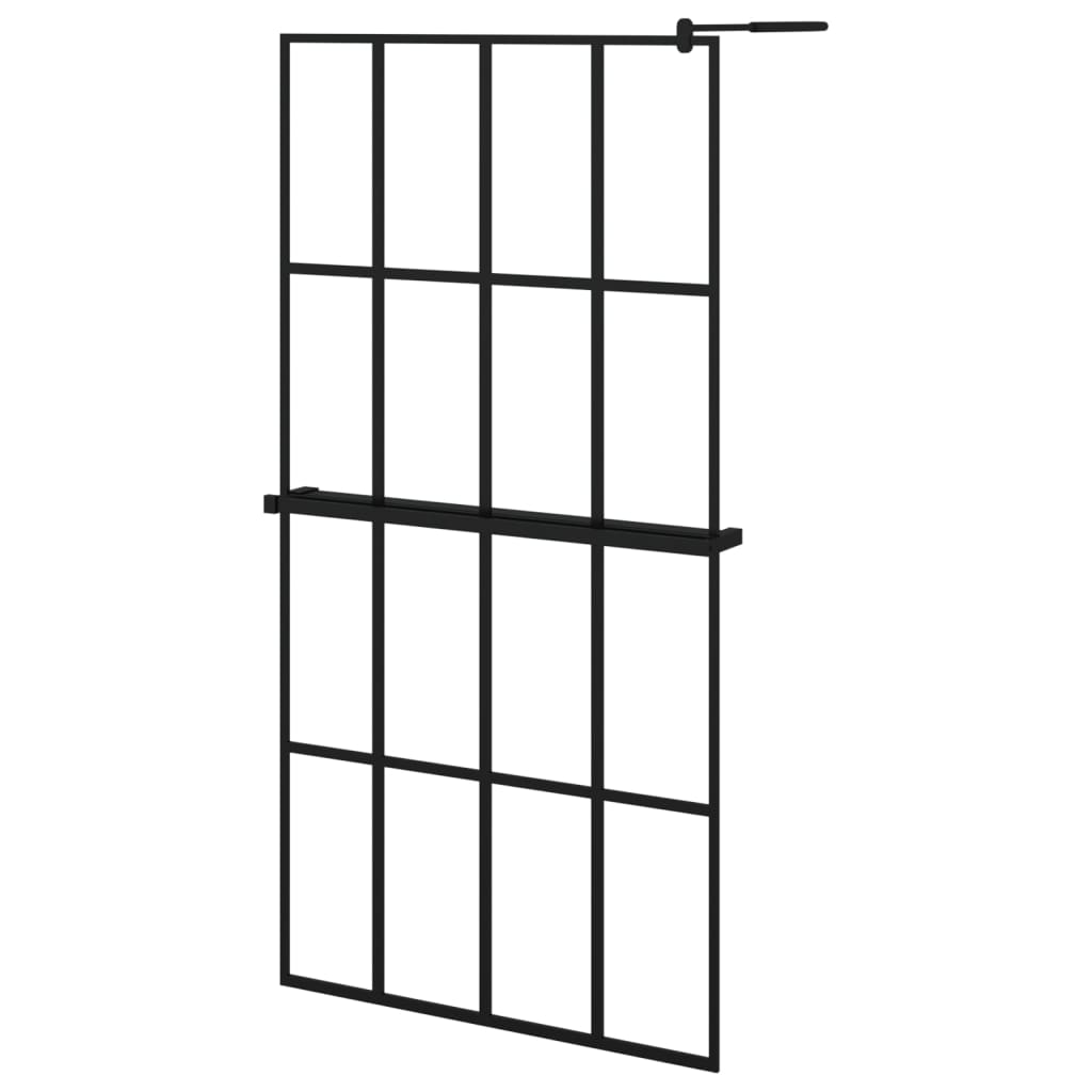 Vidaxl Walk-in shower wall with shelf 100x195 cm ESG-Glas Aluminum Black