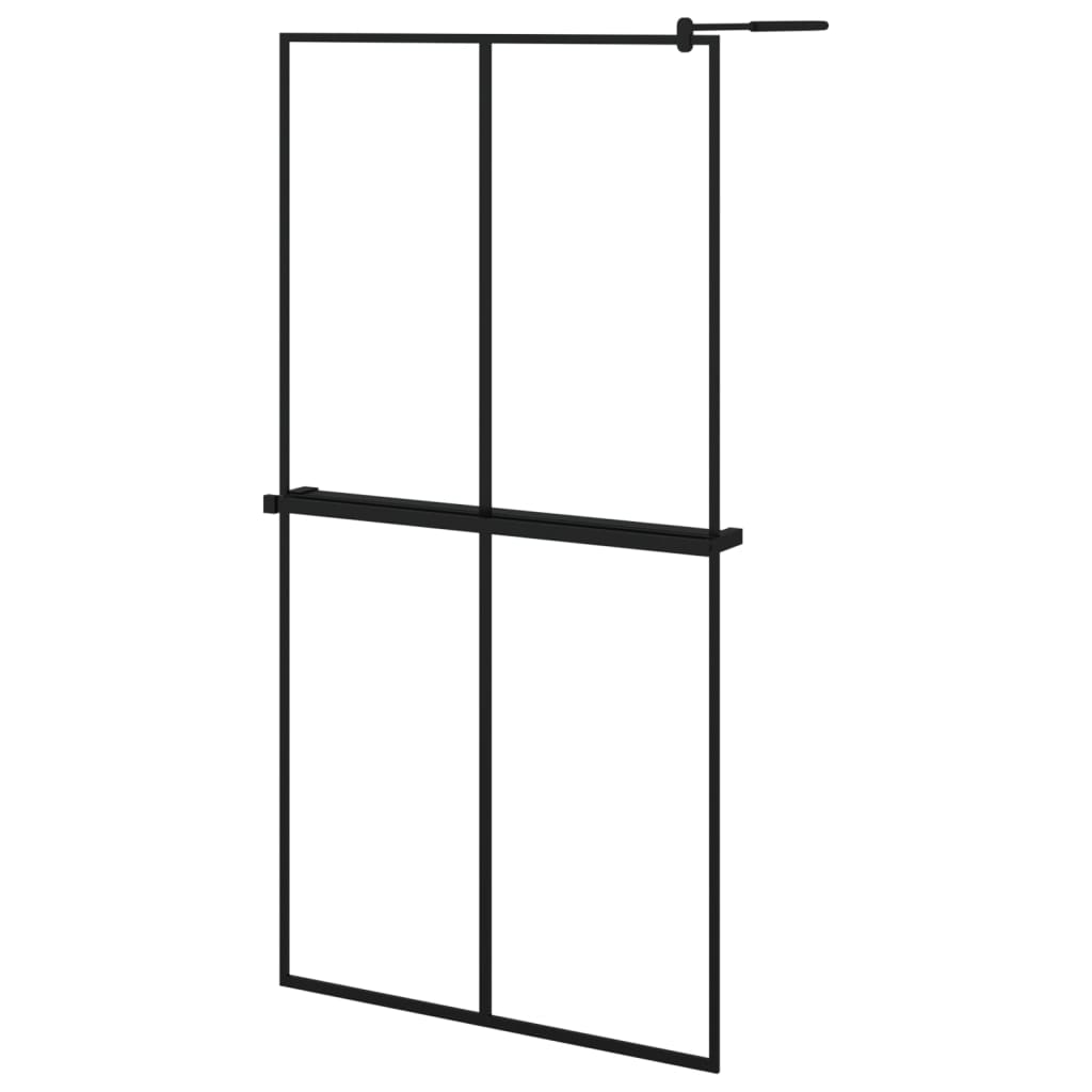 Vidaxl Walk-in shower wall with shelf 100x195 cm ESG-Glas Aluminum Black