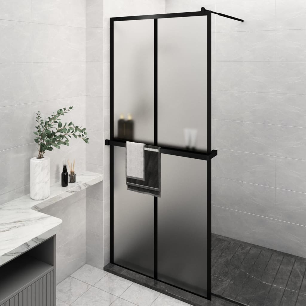 Vidaxl Walk-in shower wall with shelf 100x195 cm ESG-Glas Aluminum Black