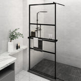 Vidaxl Walk-in shower wall with shelf 100x195 cm ESG-Glas Aluminum Black