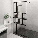 Vidaxl Walk-in shower wall with shelf 100x195 cm ESG-Glas Aluminum Black