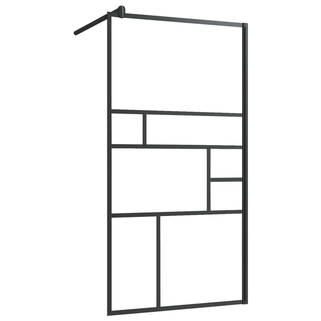 Vidaxl Walk-in shower wall with shelf 100x195 cm ESG-Glas Aluminum Black