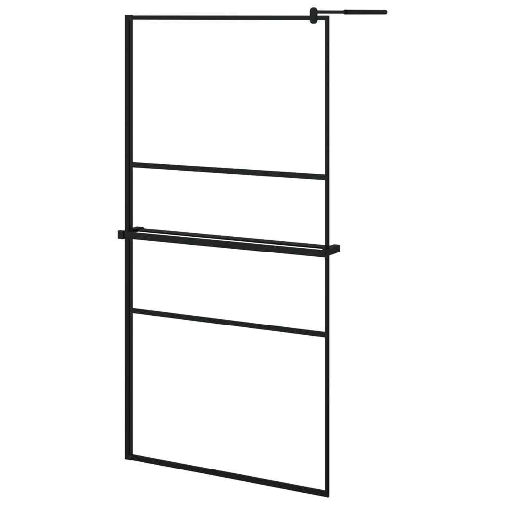 Vidaxl Walk-in shower wall with shelf 100x195 cm ESG-Glas Aluminum Black