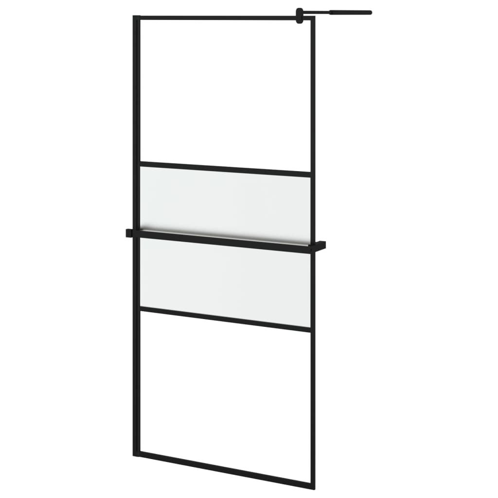 Vidaxl Walk-in shower wall with shelf 100x195 cm ESG-Glas Aluminum Black