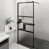 Vidaxl Walk-in shower wall with shelf 100x195 cm ESG-Glas Aluminum Black