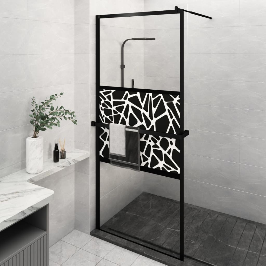 Vidaxl Walk-in shower wall with shelf 100x195 cm ESG-Glas Aluminum Black