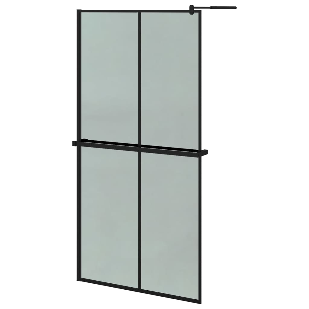 Vidaxl Walk-in shower wall with shelf 100x195 cm ESG-Glas Aluminum Black