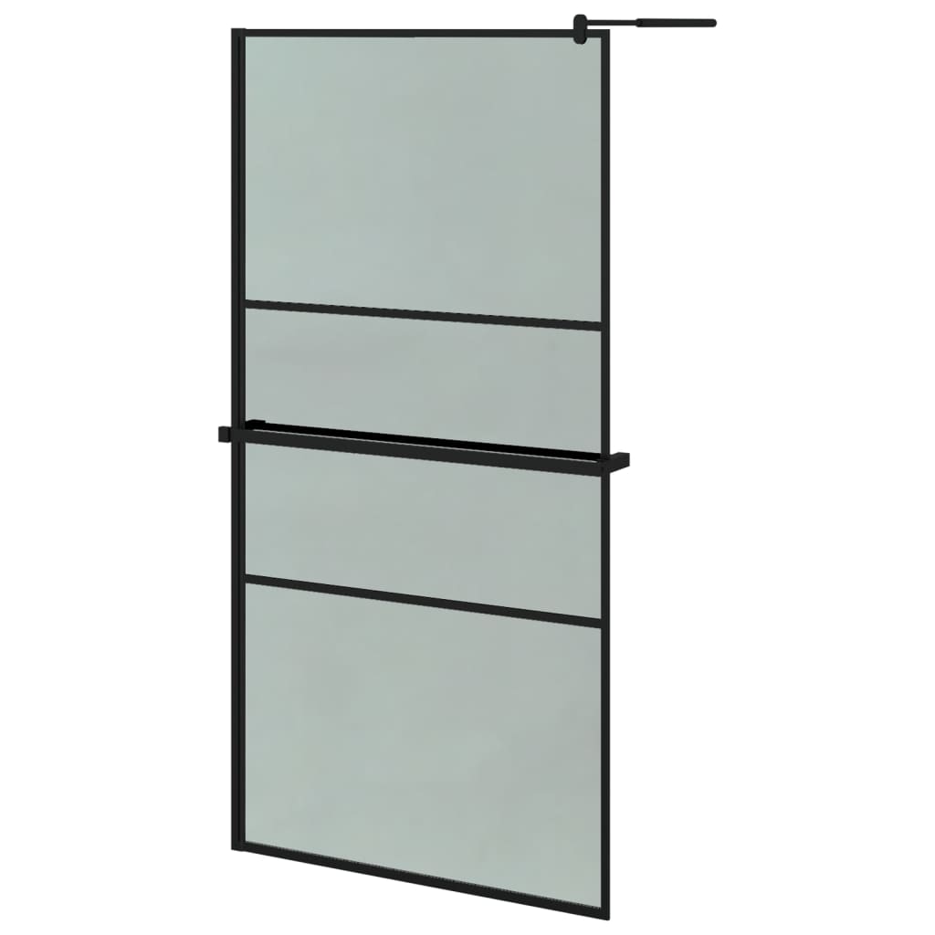 Vidaxl Walk-in shower wall with shelf 100x195 cm ESG-Glas Aluminum Black