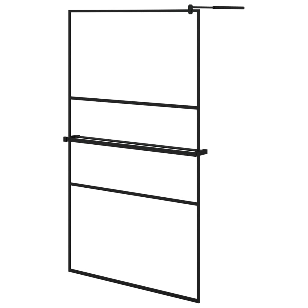 Vidaxl Walk-in shower wall with shelf 115x195 cm ESG-Glas Aluminum Black