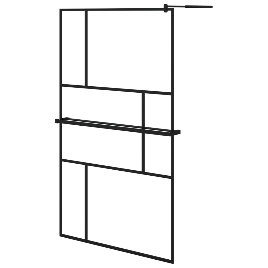 Vidaxl Walk-in shower wall with shelf 115x195 cm ESG-Glas Aluminum Black