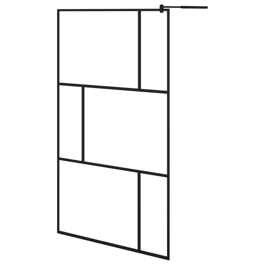 Vidaxl Walk-in shower wall with shelf 115x195 cm ESG-Glas Aluminum Black