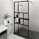 Vidaxl Walk-in shower wall with shelf 115x195 cm ESG-Glas Aluminum Black